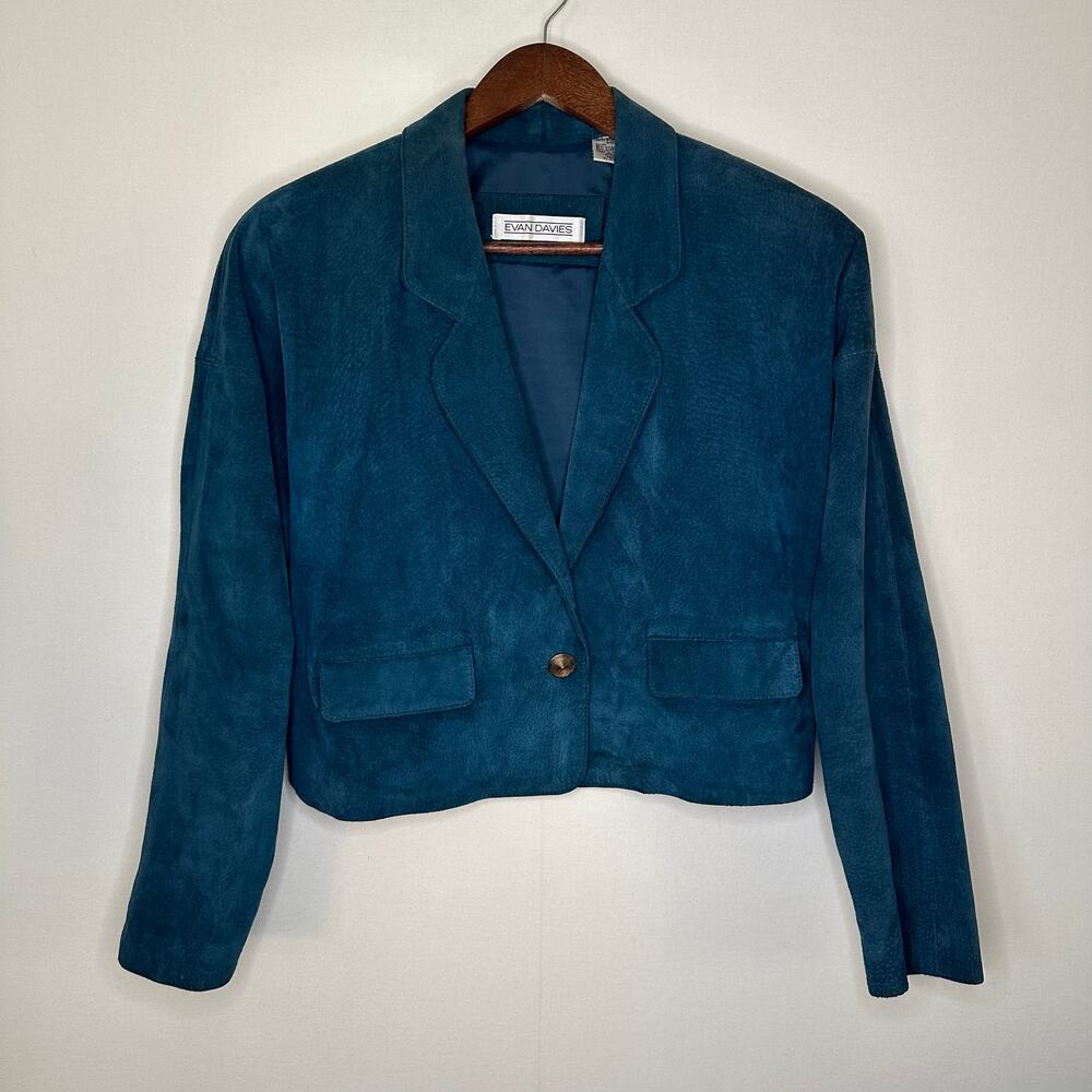 80s VTG Evan Davies Teal Suede Leather Blazer